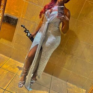 Fashion Nova Silver Sequin Dress Sexy Womens